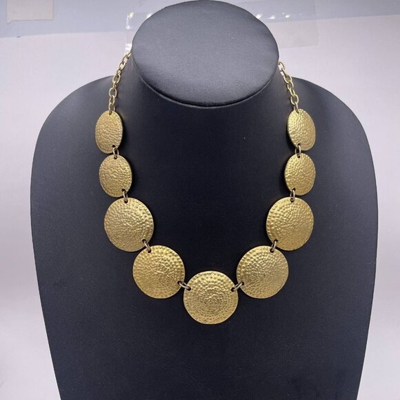 Textured Disc Statement Choker Chain Necklace Adjustable Gold Tone 20.5 Inches - Picture 2 of 6